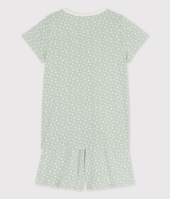 Pigiama corto a fiori bambina in cotone verde HERBIER/ MARSHMALLOW