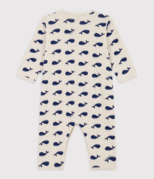 Pigiama senza piedi in cotone motivo balene marine beige/blu