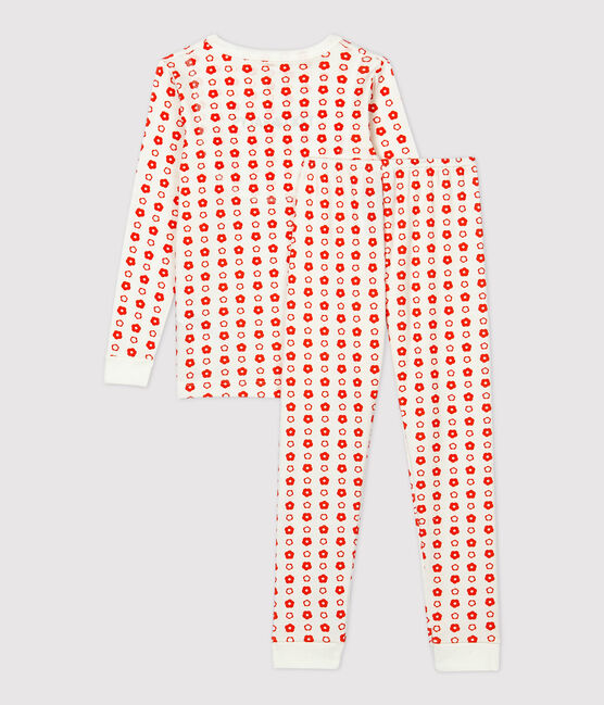 Pigiama bambina/bambino snugfit fantasia grafica in cotone biologico bianco MARSHMALLOW/ SPICY
