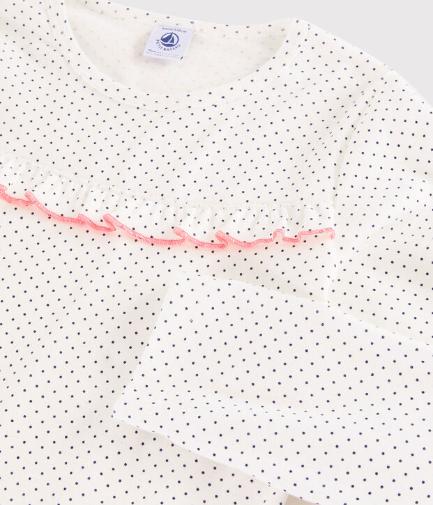 Pigiama a pois bambina a costine bianco/blu