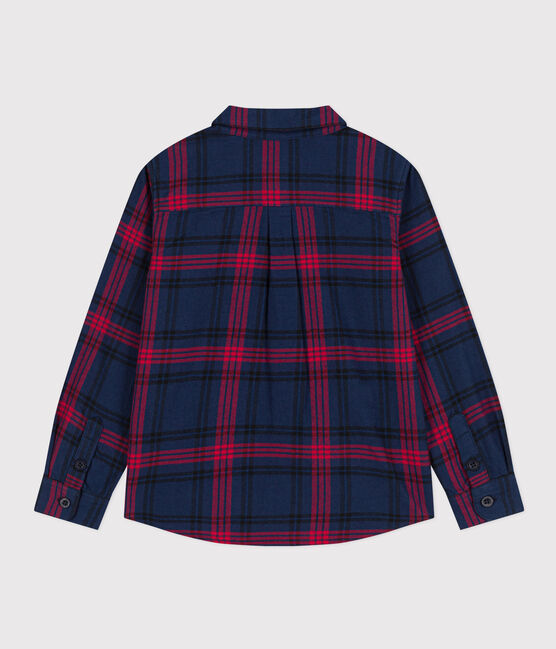 Camicia a quadri in flanella di cotone bambino blu SMOKING/bianco MULTICO