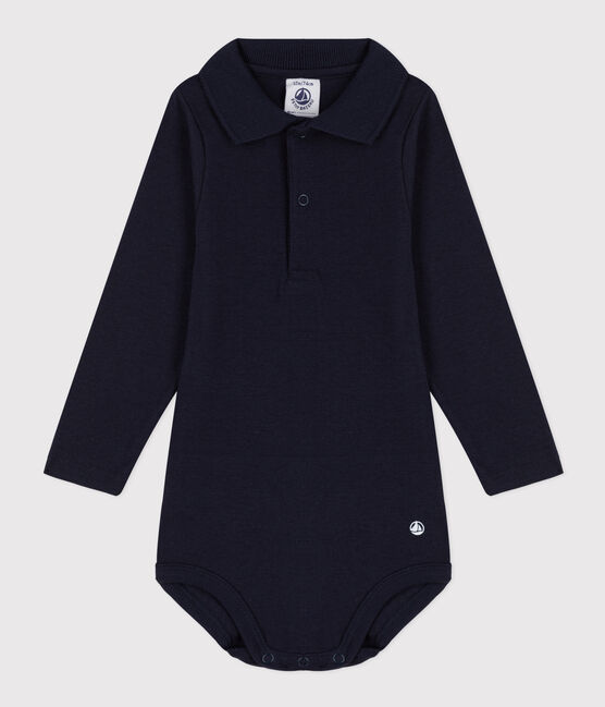 Body  a manica lunga bebè con colletto polo in cotone blu SMOKING