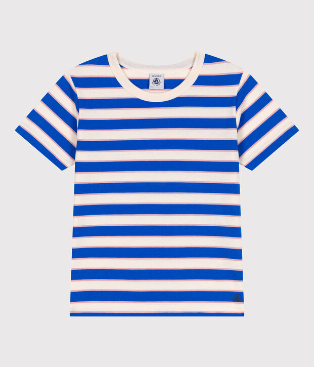 T-shirt a maniche corte in cotone a righe bambino ecru/multicolore