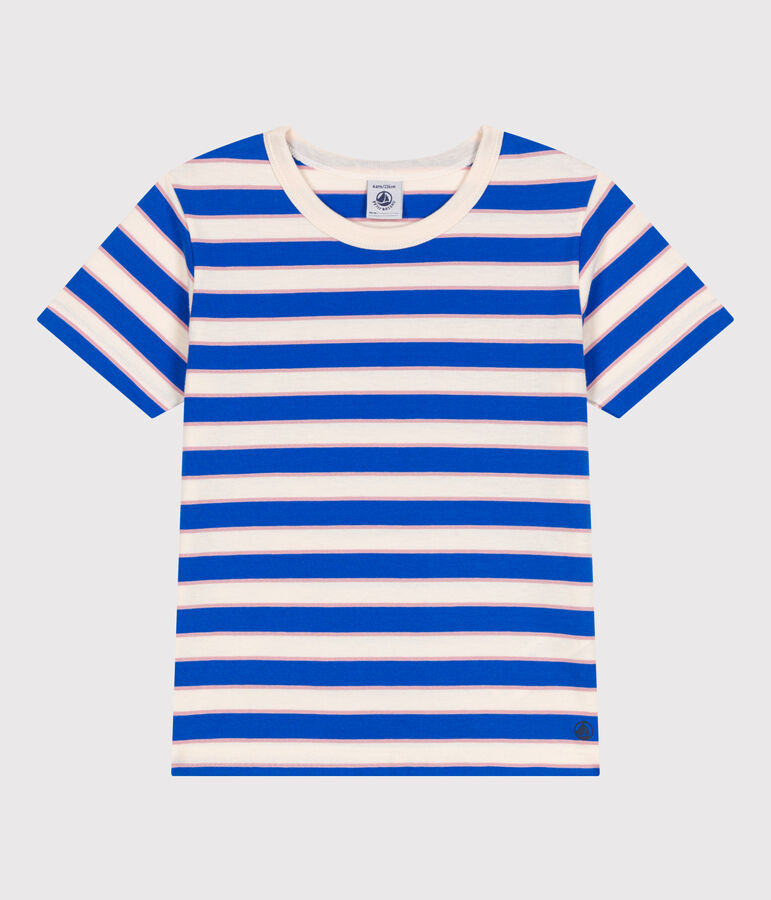 T-shirt a maniche corte in cotone a righe bambino ecru/multicolore