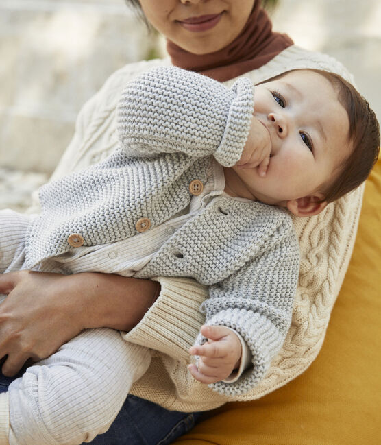 Cardigan bebè in tricot in cotone a punto legaccio grigio BELUGA CHINE