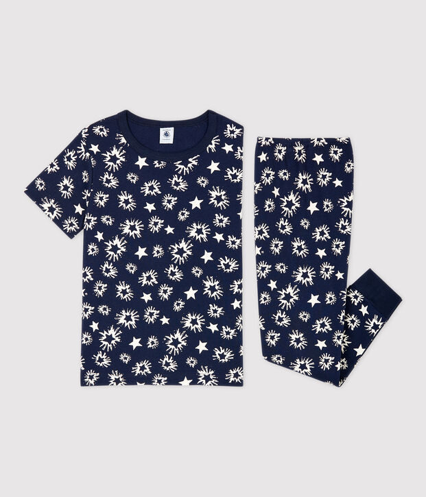Pigiama bambino fantasia a stelle a costine blu/bianco