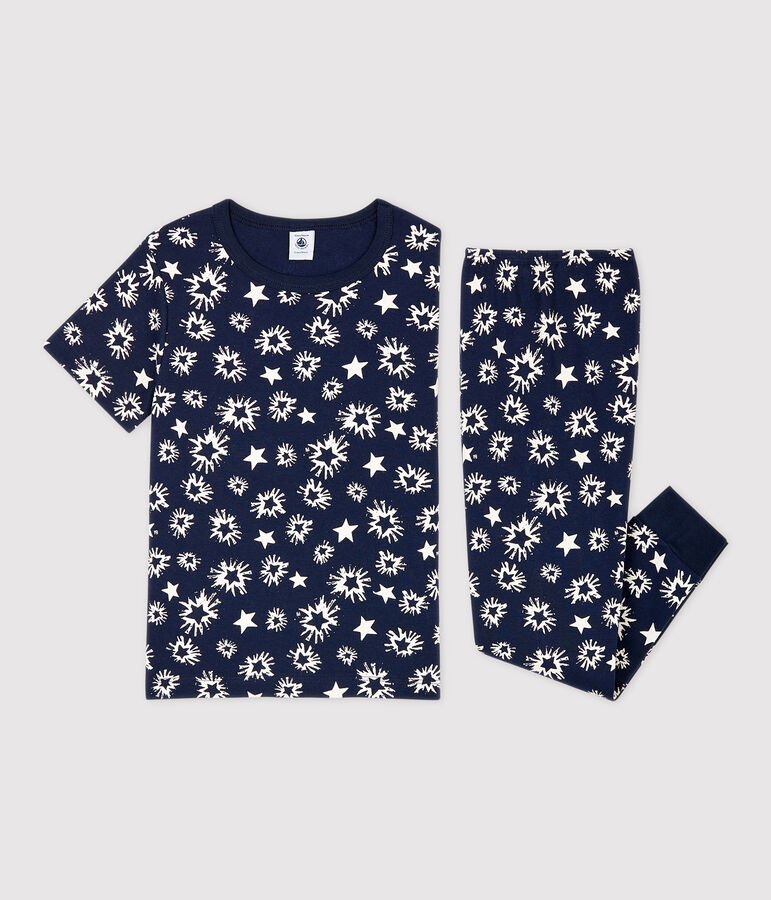 Pigiama bambino fantasia a stelle a costine blu/bianco