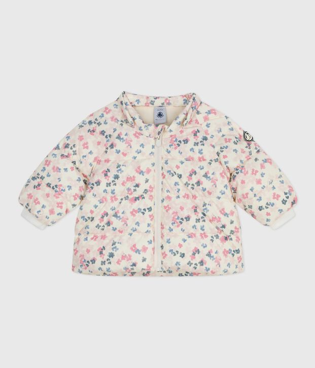 Piumino per neonato con stampa floreale e cappuccio staccabile ecru/multicolore