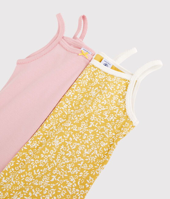 Confezione da 2 canottiere con spalline bambina a fiori in cotone biologico variante 1