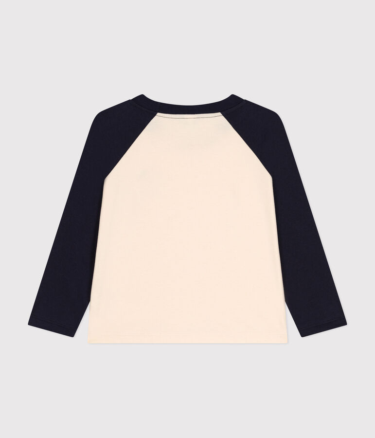 T-shirt a maniche lunghe in jersey sottile bambino ecru/blu