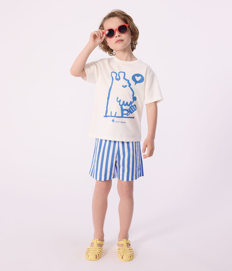 Shorts da mare a righe bambino DELPHINIUM/ MARSHMALLOW