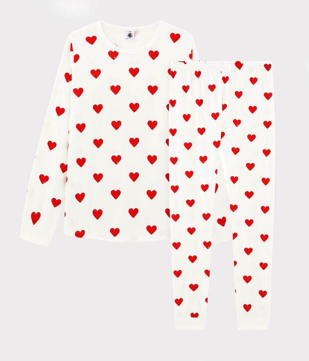 Pigiama bambina fantasia cuori a costine bianco/rosso