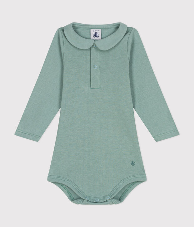 Body beb&egrave; in cotone con colletto e maniche lunghe verde