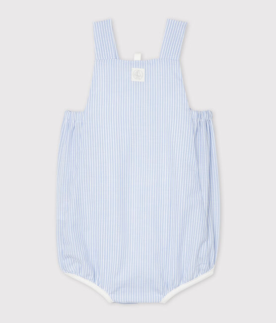Tutina corta bebè in popeline rigato bianco MARSHMALLOW/bianco MULTICO