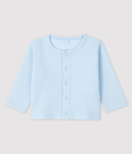 Cardigan bebè in costina 2x2 di cotone biologico blu FRAICHEUR
