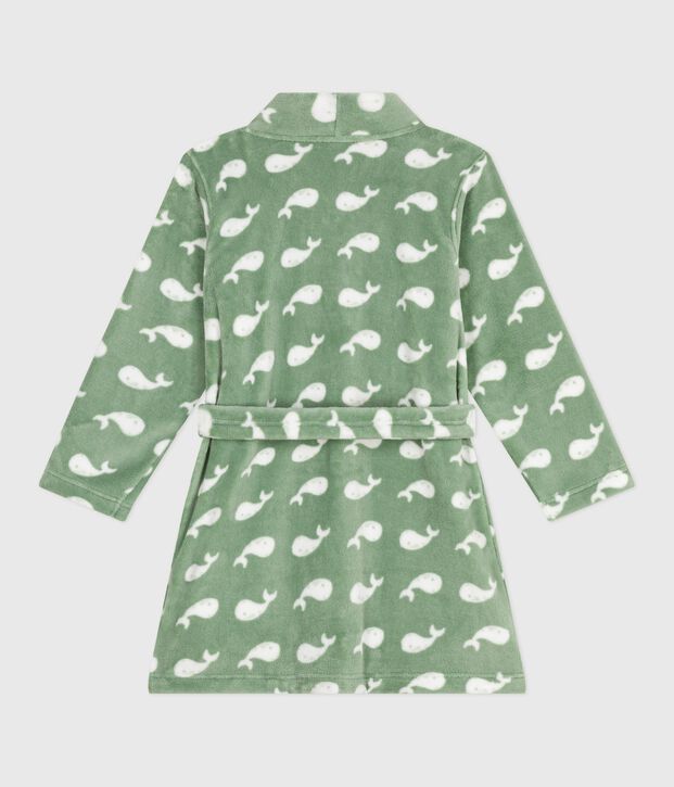 Vestaglia in pile con stampa bambino verde/bianco