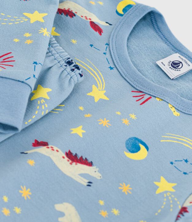 Pigiama bambino in tessuto felpato con stampa blu/multicolore