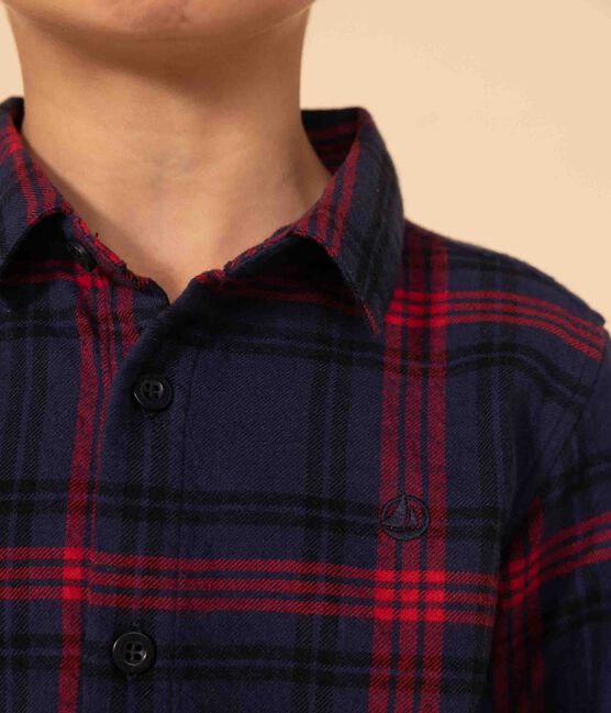 Camicia a quadri in flanella di cotone bambino blu SMOKING/bianco MULTICO