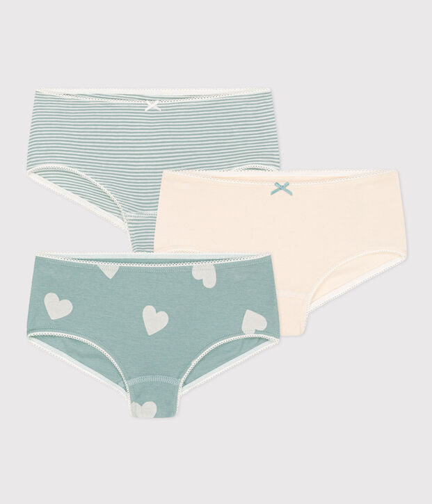 Confezione da 3 shorty bambina in cotone motivo cuore multicolore
