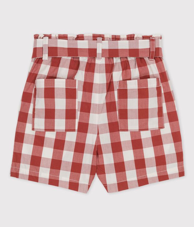 Shorts in popeline a quadretti bambina marrone/ecru