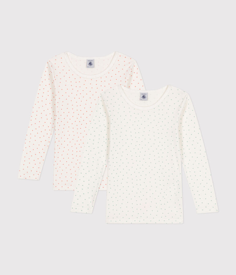 Confezione da 2 t-shirt bambina maniche lunghe in cotone motivo cuore multicolore