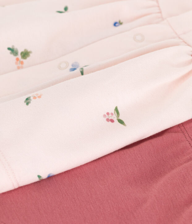 Completo nascita due pezzi in cotone con blusa a volant rosa/multicolore