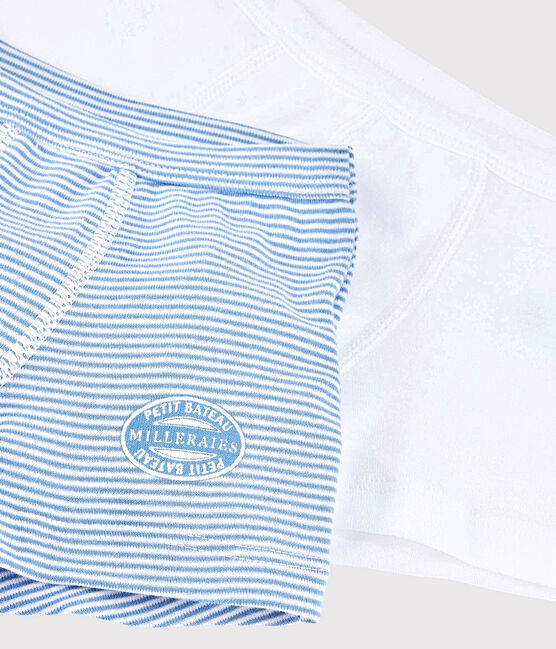 Confezione da 2 boxer millerighe blu bambino in cotone biologico variante 1