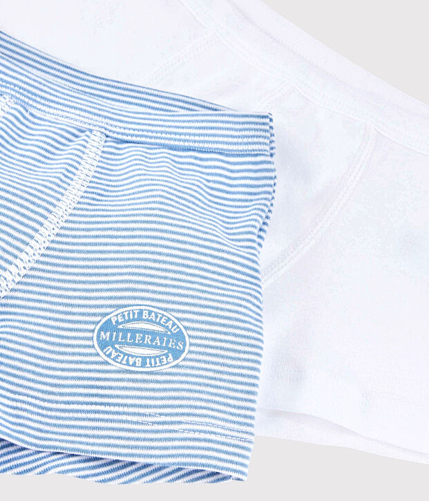 Confezione da 2 boxer millerighe blu bambino in cotone biologico multicolore