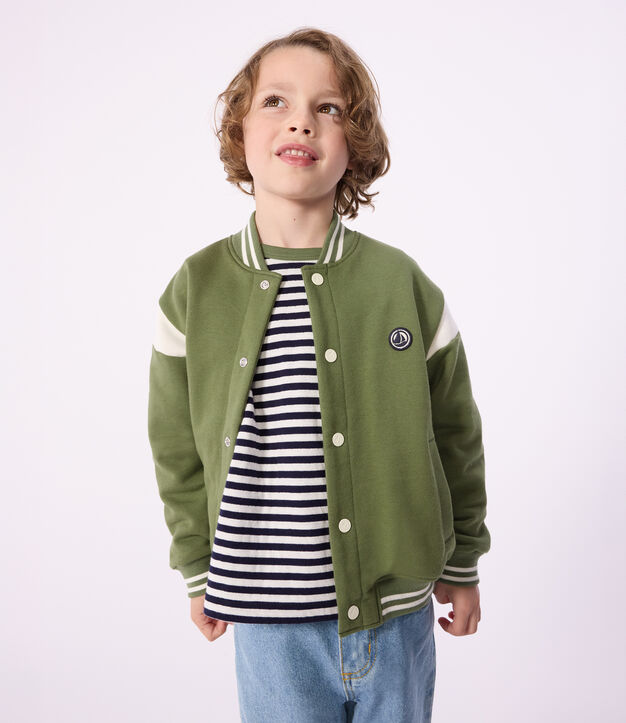 Giacca stile teddy in cotone bambino verde/ecru