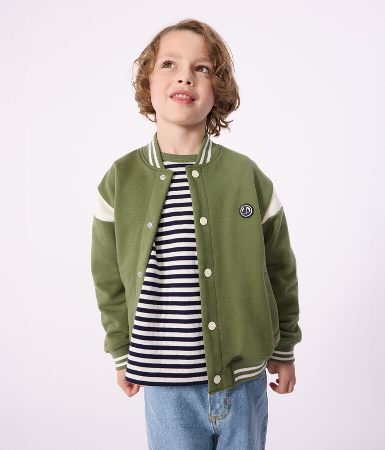 Giacca stile teddy in cotone bambino verde/ecru