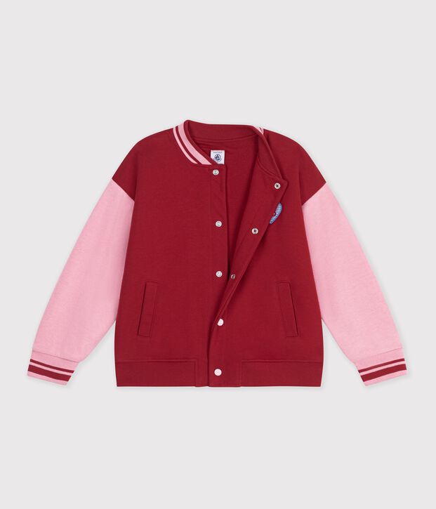Giacca stile teddy bambino in cotone color block rosso