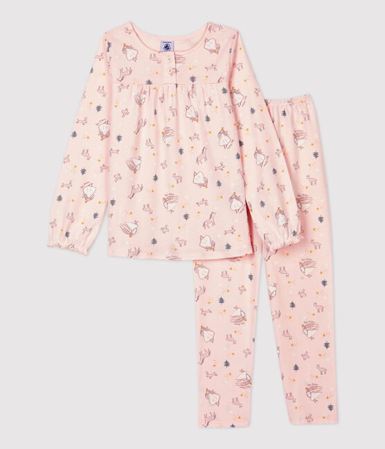 Pigiama bambina snugfit fantasia principesse in cotone rosa FLEUR/bianco MULTICO