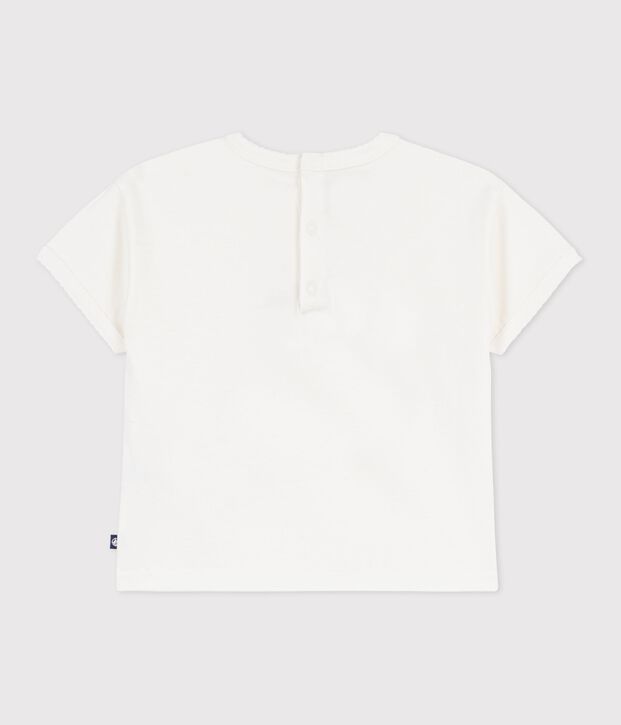 T-shirt a maniche corte in cotone con motivo neonato bianco