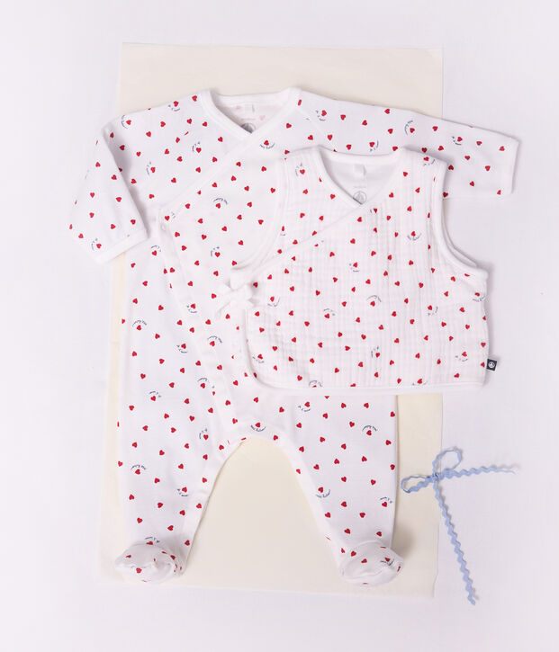 Cardigan senza maniche in garza di cotone con stampa a cuoricini neonato bianco/multicolore
