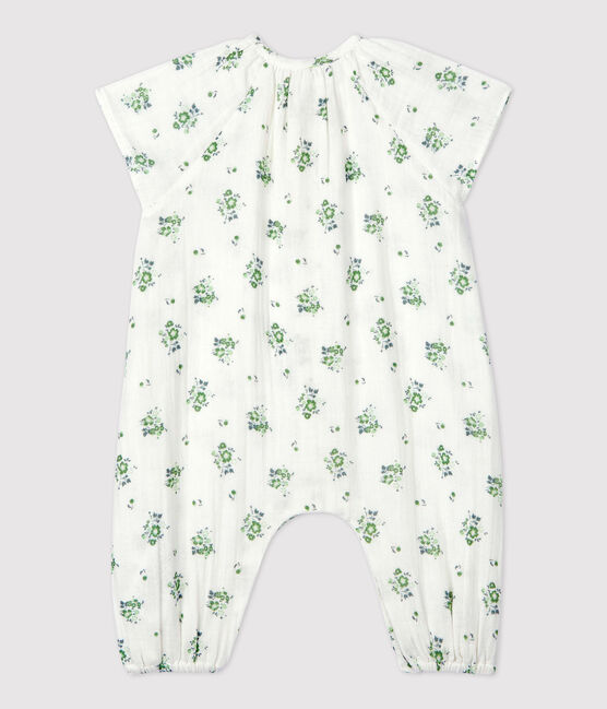 Tutina lunga bebè a fiori in garza di cotone biologico bianco MARSHMALLOW/bianco MULTICO