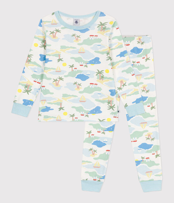 Pigiama in cotone fantasia bambino bianco MARSHMALLOW/bianco MULTICO