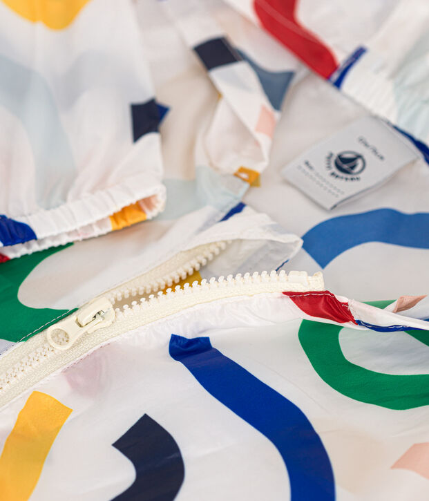 Giacca a vento beb&egrave; anti-UV in poliestere riciclato bianco/multicolore