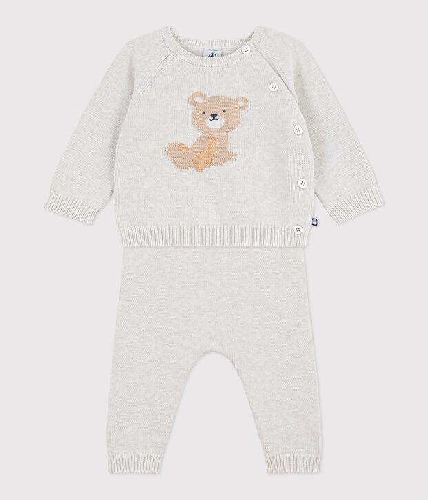 Completo 2 pezzi neonato in maglia di lana e cotone con motivo orsetto MONTELIMAR CHINE