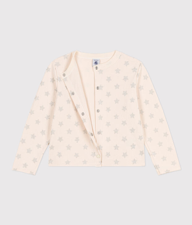 Cardigan in tubique stampato bambina ecru/grigio