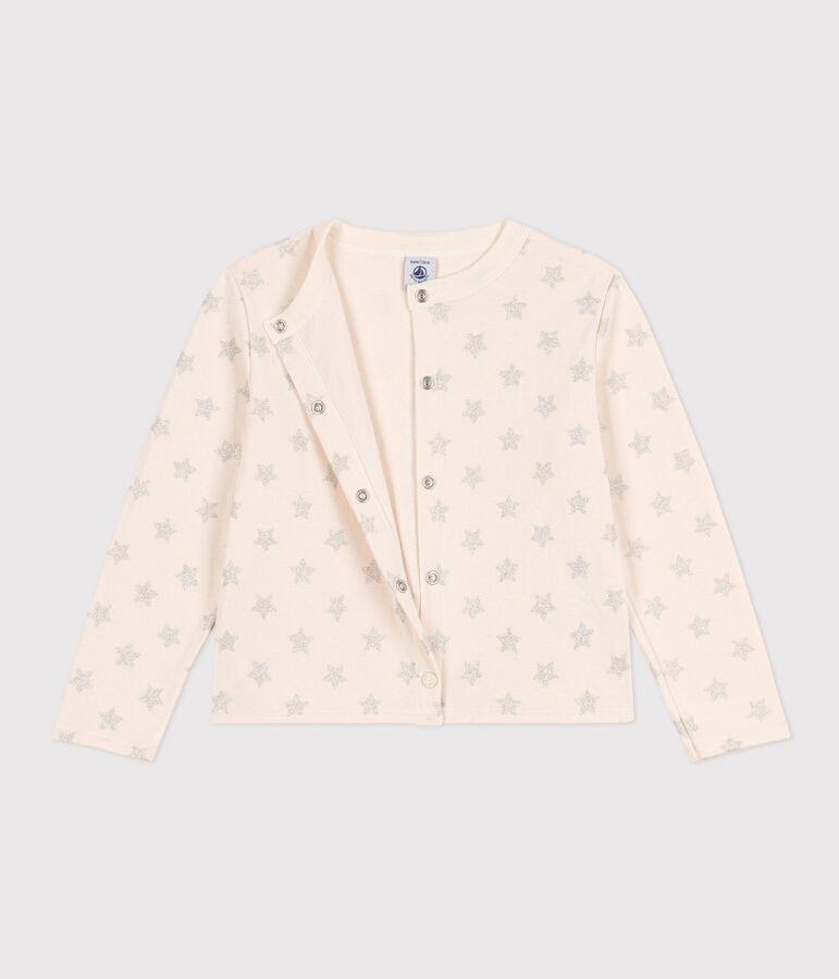 Cardigan in tubique stampato bambina ecru/grigio