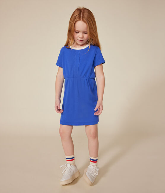 Abito a maniche corte in cotone bambina blu CALVIN