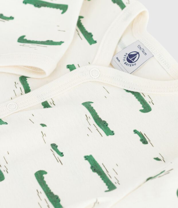 Pigiama senza piedini in cotone stampato neonato ecru/multicolore