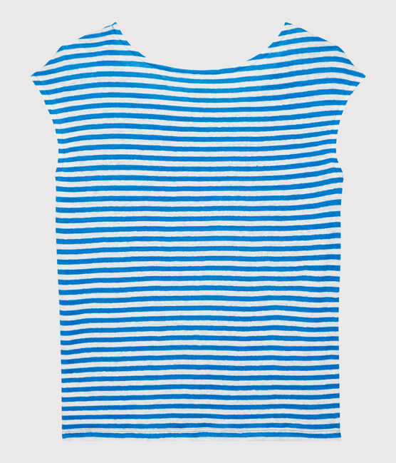T-shirt in lino a righe Donna blu MYKONOS/bianco MARSHMALLOW