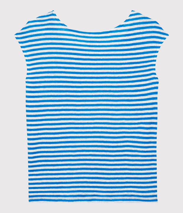 T-shirt in lino a righe Donna blu/bianco