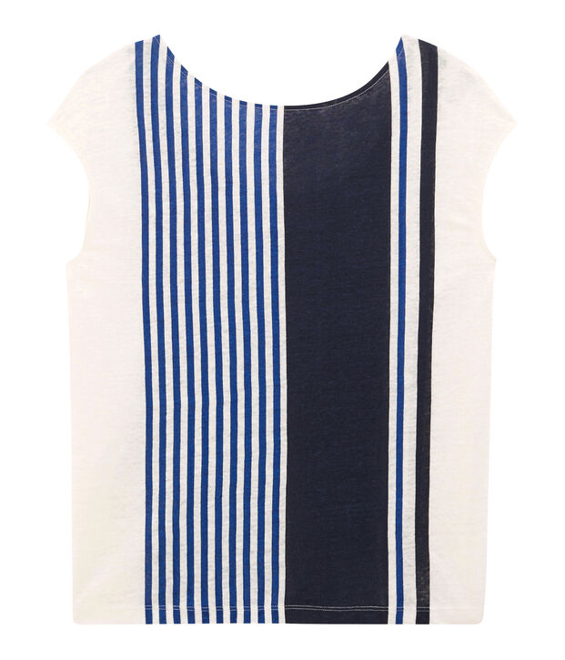 T-shirt maniche corte donna in lino bianco/multicolore