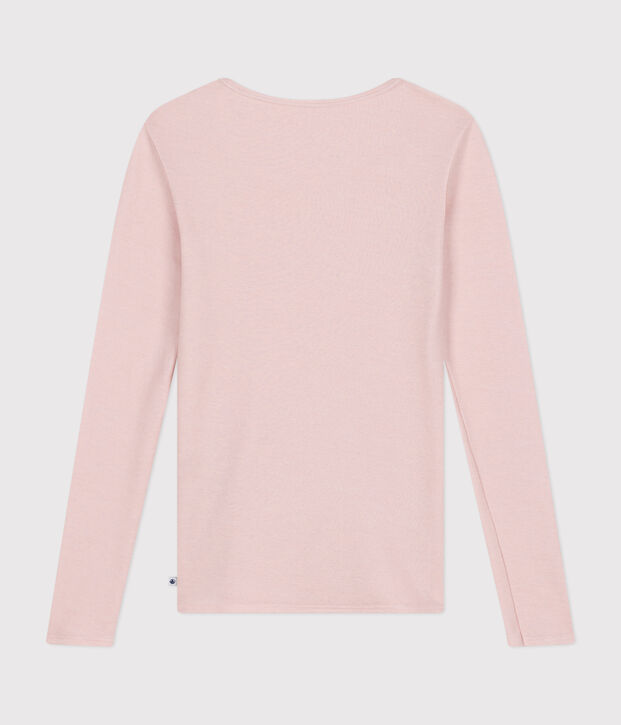 T-shirt a maniche lunghe in lana e cotone donna rosa