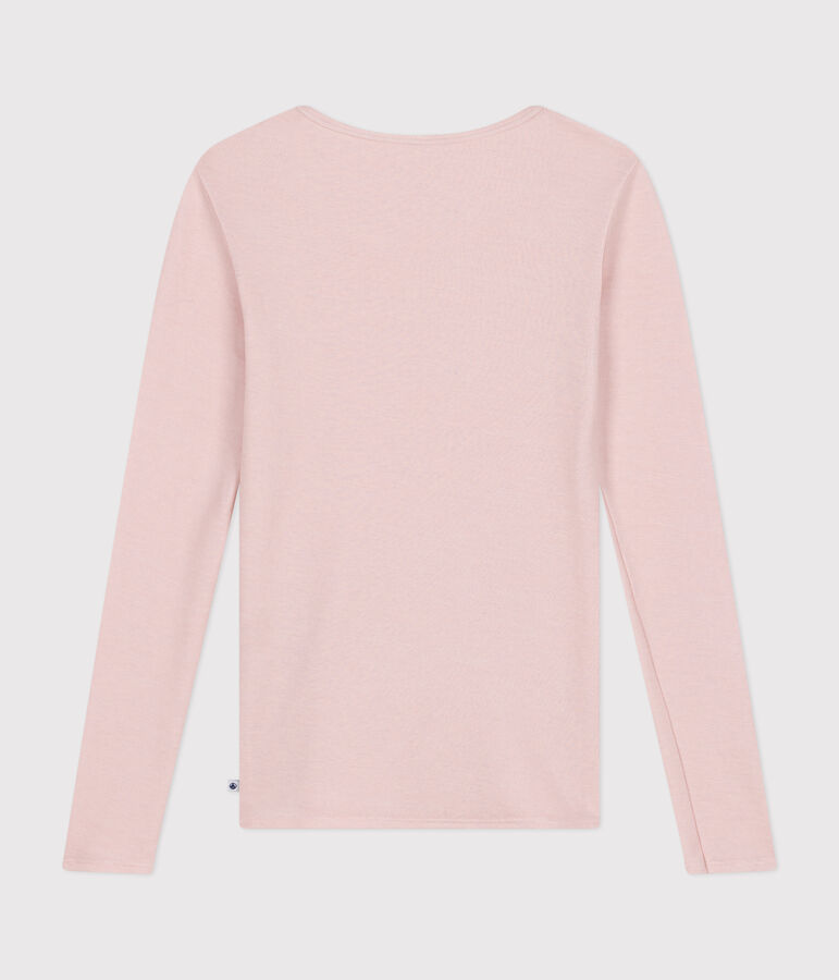 T-shirt a maniche lunghe in lana e cotone donna rosa