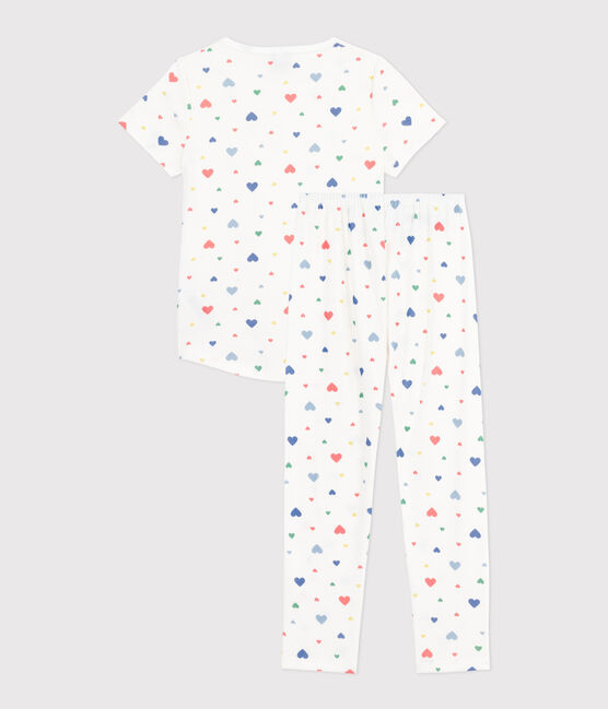 Pigiama a maniche corte e gamba lunga in cotone con stampa bambina bianco MARSHMALLOW/bianco MULTICO