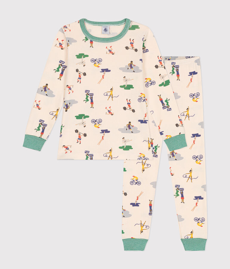 Pigiama in cotone con stampa multi sport bambino ecru/multicolore