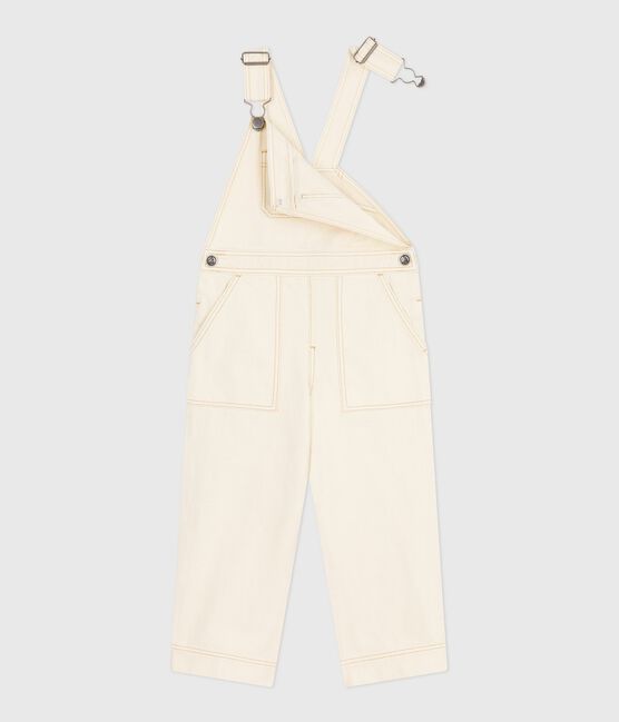 Salopette in denim tinta unita bambina ecru MILK